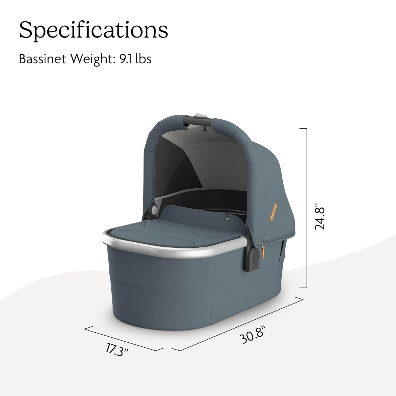 imageUPPAbaby Bassinet V3 Compatible with Vista Cruz Ridge Strollers Overnight Sleep Solution Mattress Sheet and Bug Shield Included Owen Mocha MlangeCallum Stone BlueSilver Frame