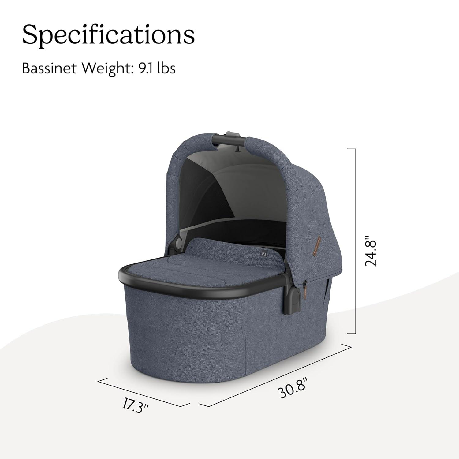 imageUPPAbaby Bassinet V3 Compatible with Vista Cruz Ridge Strollers Overnight Sleep Solution Mattress Sheet and Bug Shield Included Owen Mocha MlangeJulian Dusty Blue Mlange