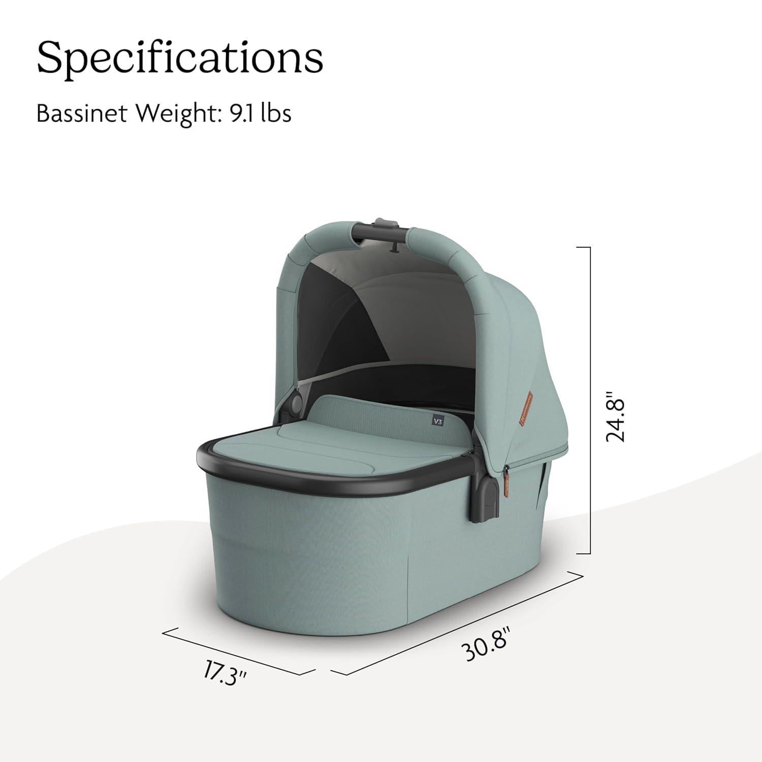 imageUPPAbaby Bassinet V3 Compatible with Vista Cruz Ridge Strollers Overnight Sleep Solution Mattress Sheet and Bug Shield Included Owen Mocha MlangeKenzi Mystic AquaCarbon Frame