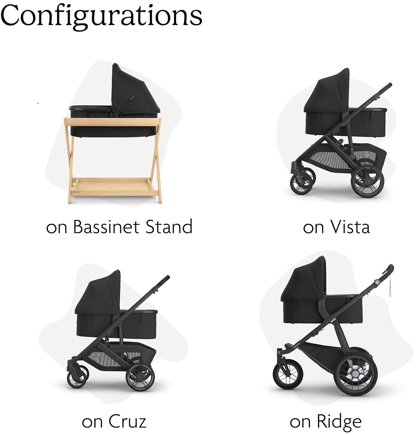 imageUPPAbaby Bassinet V3 Compatible with Vista Cruz Ridge Strollers Overnight Sleep Solution Mattress Sheet and Bug Shield Included Owen Mocha MlangeSavannah Pearl Gray JacquardCarbon Frame
