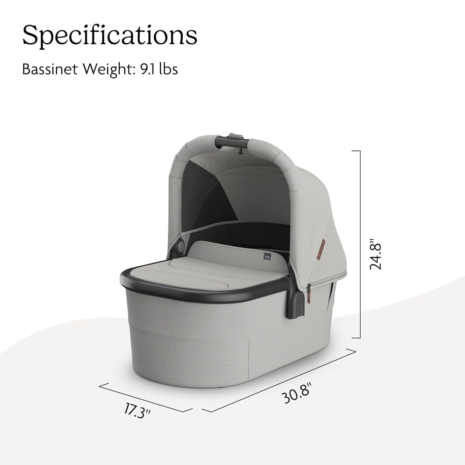 imageUPPAbaby Bassinet V3 Compatible with Vista Cruz Ridge Strollers Overnight Sleep Solution Mattress Sheet and Bug Shield Included Owen Mocha MlangeSavannah Pearl Gray JacquardCarbon Frame