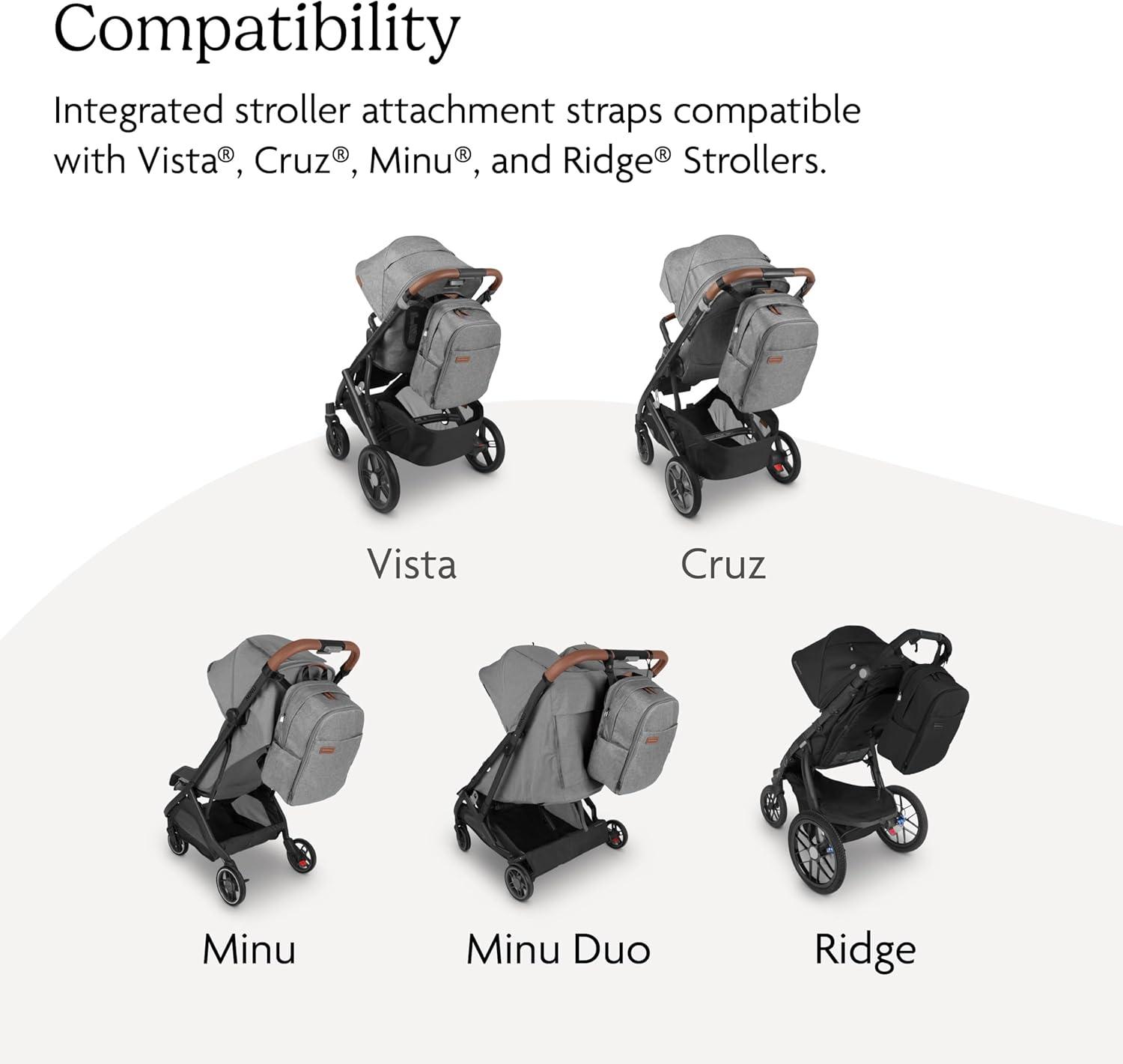 imageUPPAbaby Changing Backpack Multiple Storage Compartments Side Bottle Laptop Pockets Trolley Sleeve Stroller Strap Attachment Greyson Charcoal Mlange Saddle LeatherCallumDillan Stone Blue Sand Leather