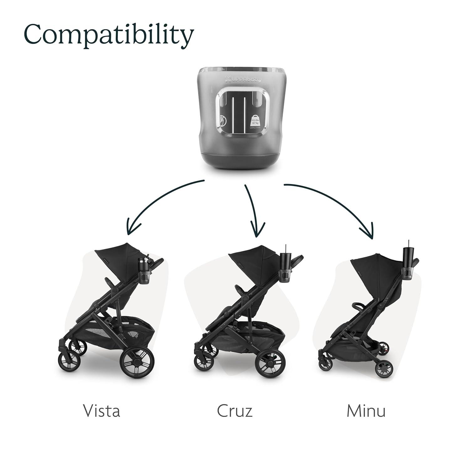imageUPPAbaby Cup Holder for Vista Cruz Minu Strollers Quick Intuitive Attachment Removal Securely Holds Various Size Beverages BPA Free Dishwasher Safe Folds Attached