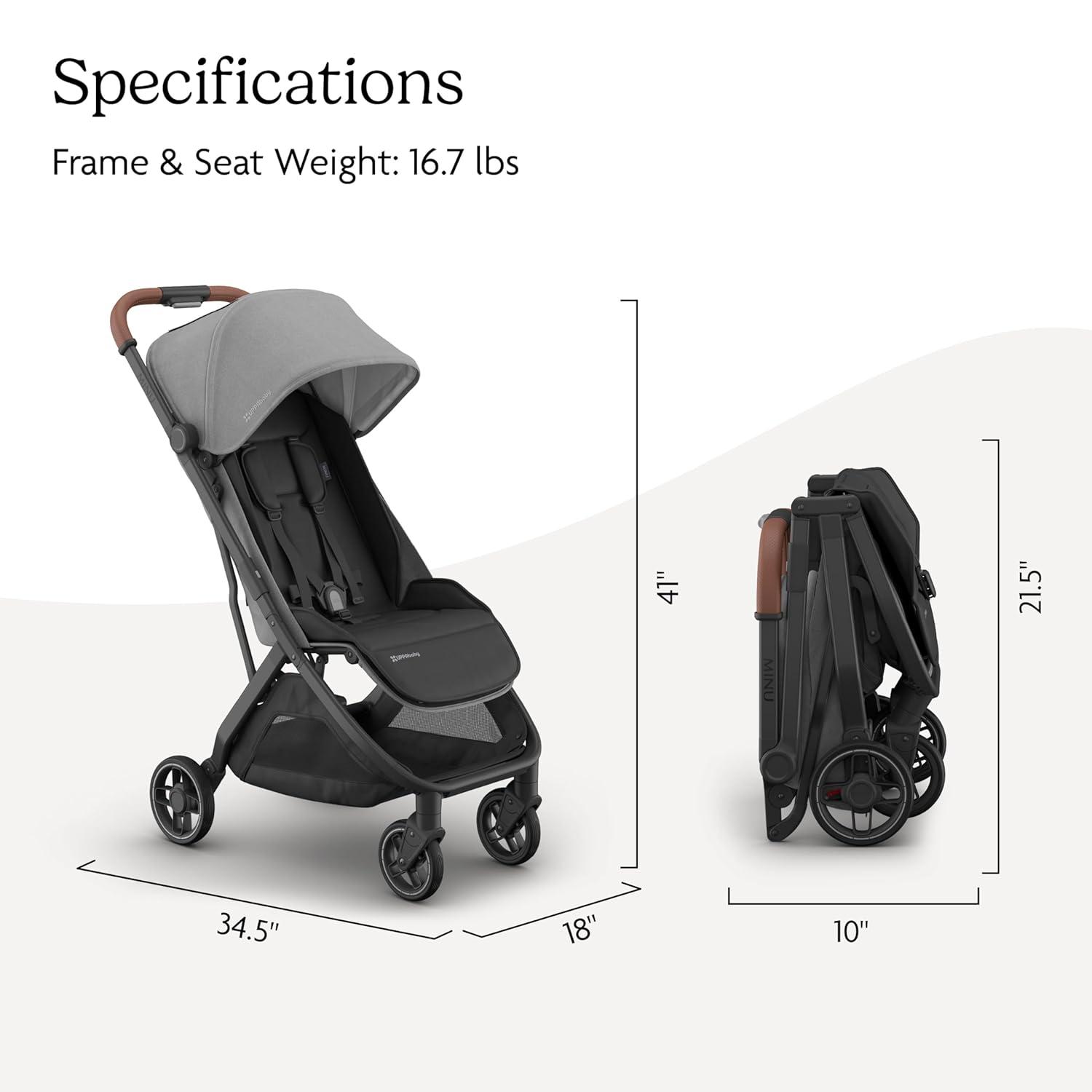 imageUPPAbaby Minu V3 Travel Stroller Lightweight Compact Design OneHand Fold Unfold from Birth Overhead Compatible Dillan Stone BlueCarbon FrameSand LeatherGreyson