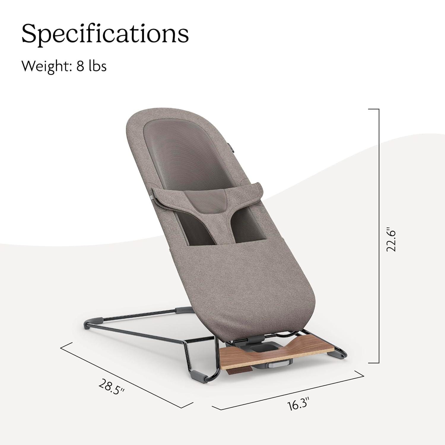 imageUPPAbaby Mira BouncerPortable 2in1 Bouncer Seat Grows With Your BabyGREENGuard Gold JPMA FSC certifiedCozy Seat Liner Storage Bag IncludedCharlie Sand MlangeBlack ChromeWalnut WoodWells