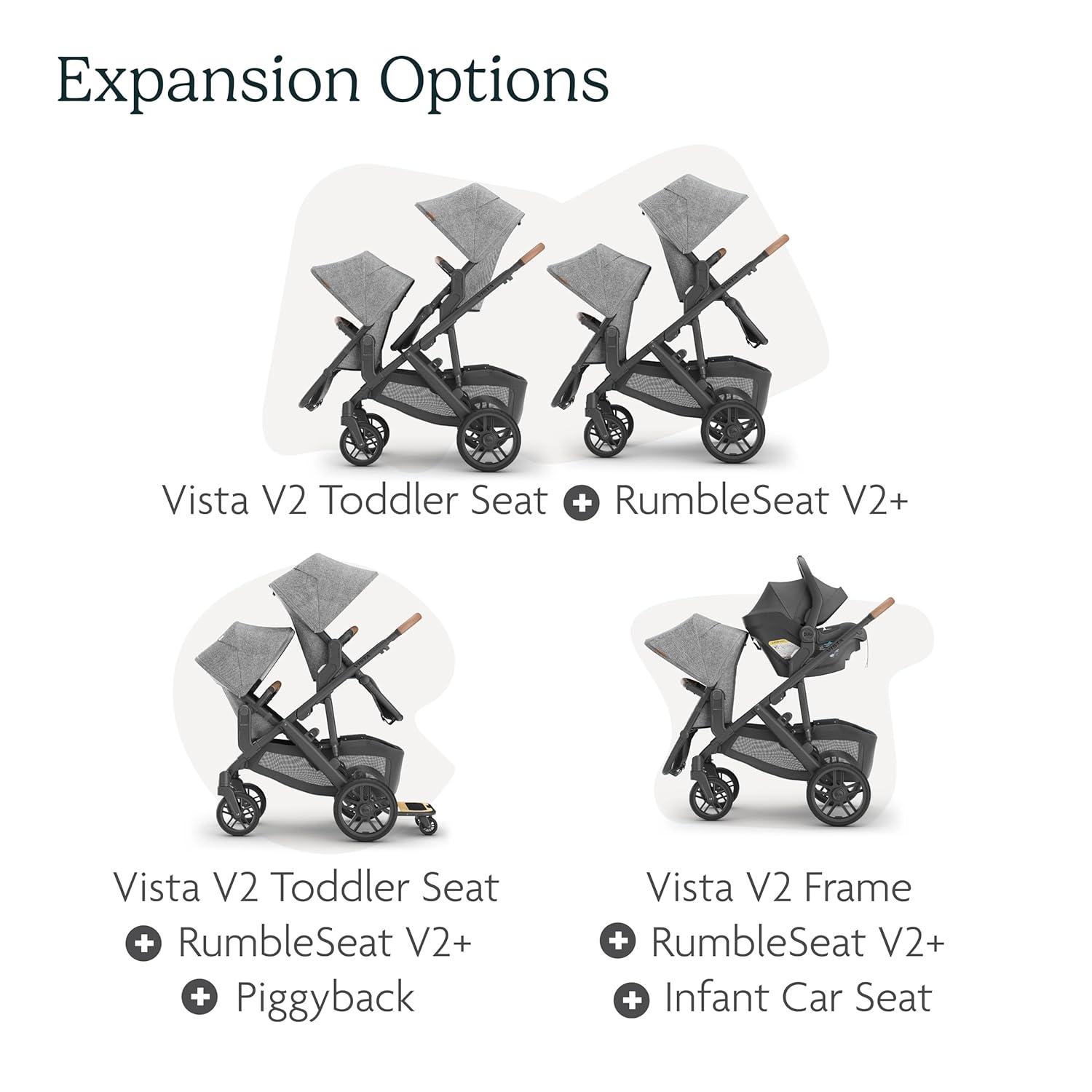 imageUPPAbaby RumbleSeat V2 Second Lower SeatCompatible with Vista V2 and Vista V3 Adapters Bumper Bar Bug Shield IncludedJordan Charcoal MlangeSilver FrameBlack LeatherLucy Rosewood Mlange