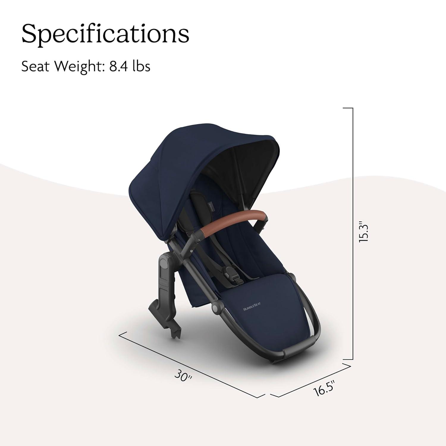 imageUPPAbaby RumbleSeat V3 Second Lower Seat Compatible with Vista V2 and Vista V3 AllWeather Seat Magnetic Buckle Adapters Included Evelyn Meadow GreenNoa NavyCarbon FrameSaddle Leather