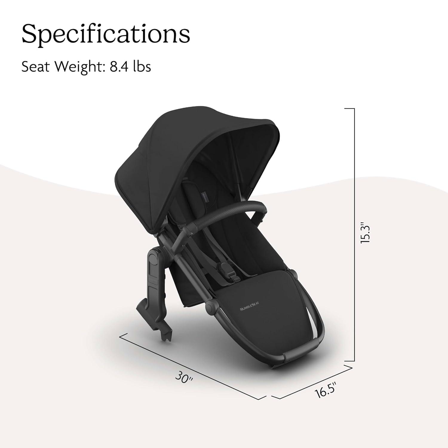 imageUPPAbaby RumbleSeat V3 Second Lower Seat Compatible with Vista V2 and Vista V3 AllWeather Seat Magnetic Buckle Adapters Included Evelyn Meadow GreenJake CharcoalCarbon FrameBlack Leather