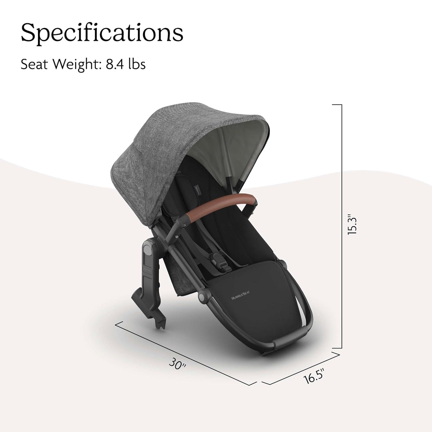 imageUPPAbaby RumbleSeat V3 Second Lower Seat Compatible with Vista V2 and Vista V3 AllWeather Seat Magnetic Buckle Adapters Included Evelyn Meadow GreenGreyson Charcoal MlangeCarbon FrameSaddle Leather