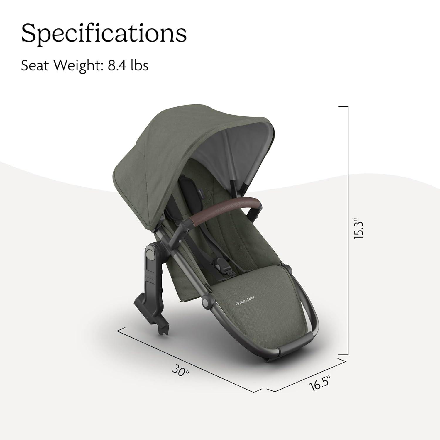 imageUPPAbaby RumbleSeat V3 Second Lower Seat Compatible with Vista V2 and Vista V3 AllWeather Seat Magnetic Buckle Adapters Included Evelyn Meadow GreenEvelyn Meadow GreenGraphite FrameChestnut Leather
