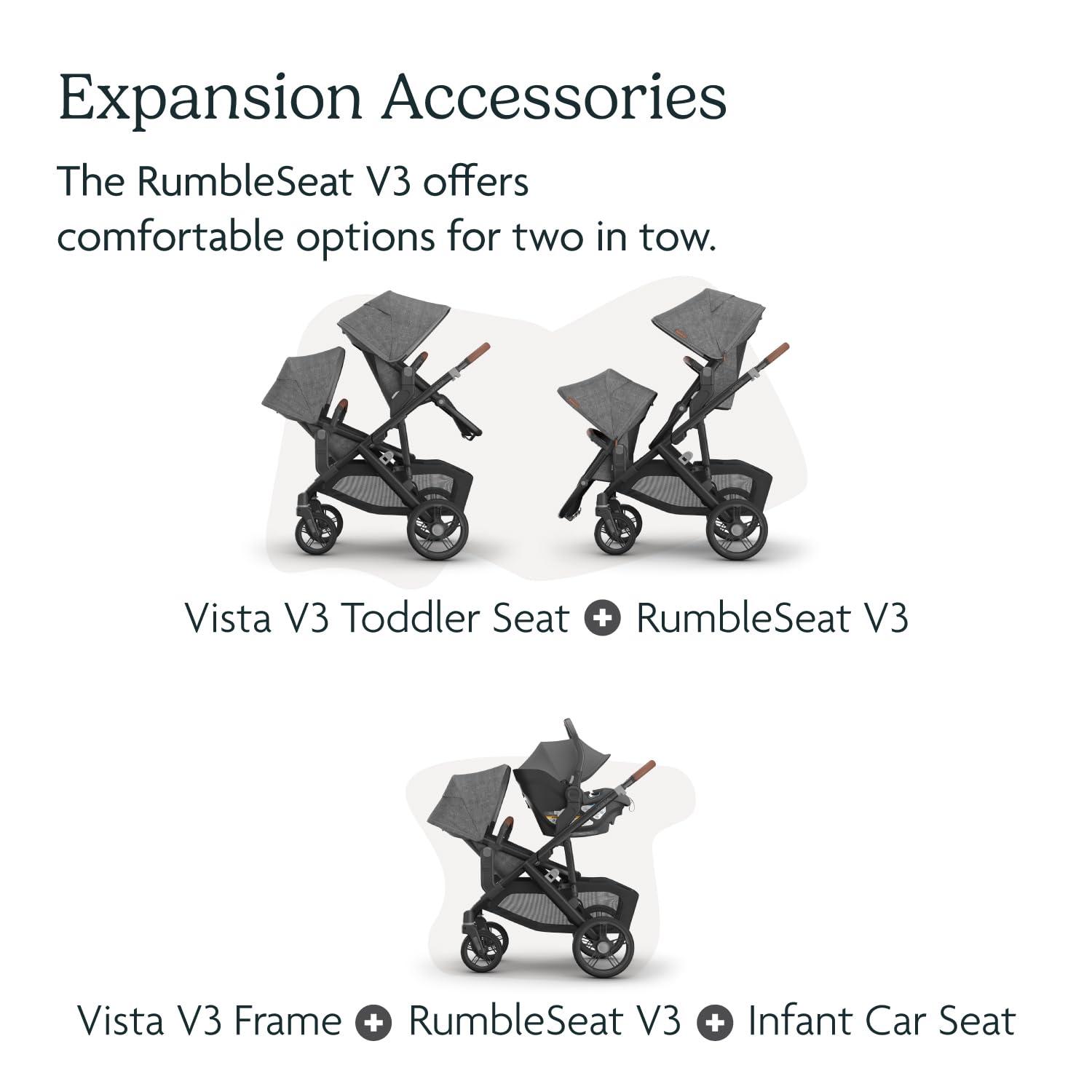 imageUPPAbaby Vista V3 Stroller RumbleSeat V3 Convertible SingletoDouble Stroller System Toddler Seat RumbleSeat Accessory Adapters Included Owen Mocha MlangeCarbon FrameChestnut Leather