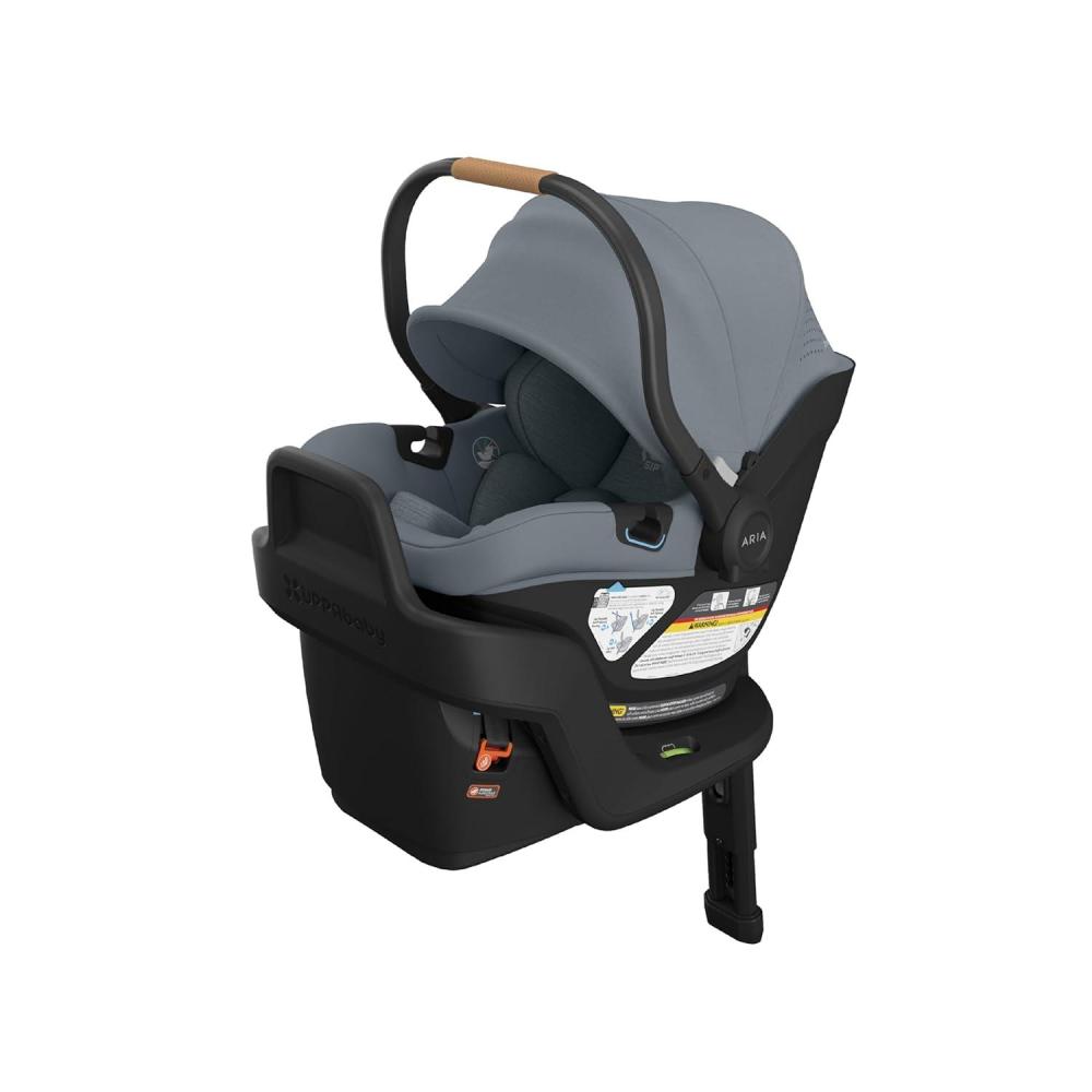 imageUPPAbaby Aria V2 Lightweight Infant Car Seat Just Under 6 lbs Base with Load Leg Infant Insert AllWeather FootCover Included Direct Stroller Attachment Greyson Charcoal MlangeCallum Stone Blue