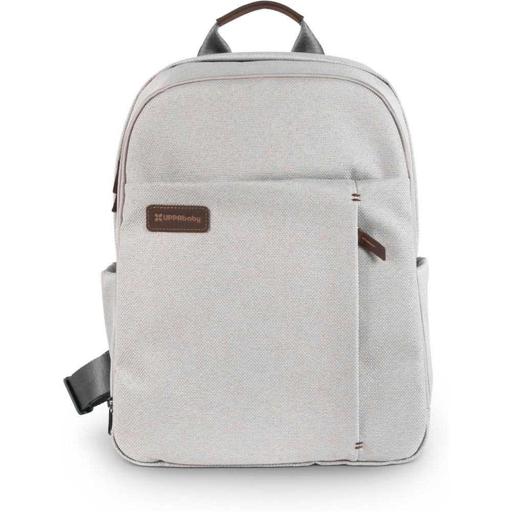 imageUPPAbaby Changing Backpack Multiple Storage Compartments Side Bottle Laptop Pockets Trolley Sleeve Stroller Strap Attachment Greyson Charcoal Mlange Saddle LeatherSavannah Pearl Gray JacquardChestnut Leather