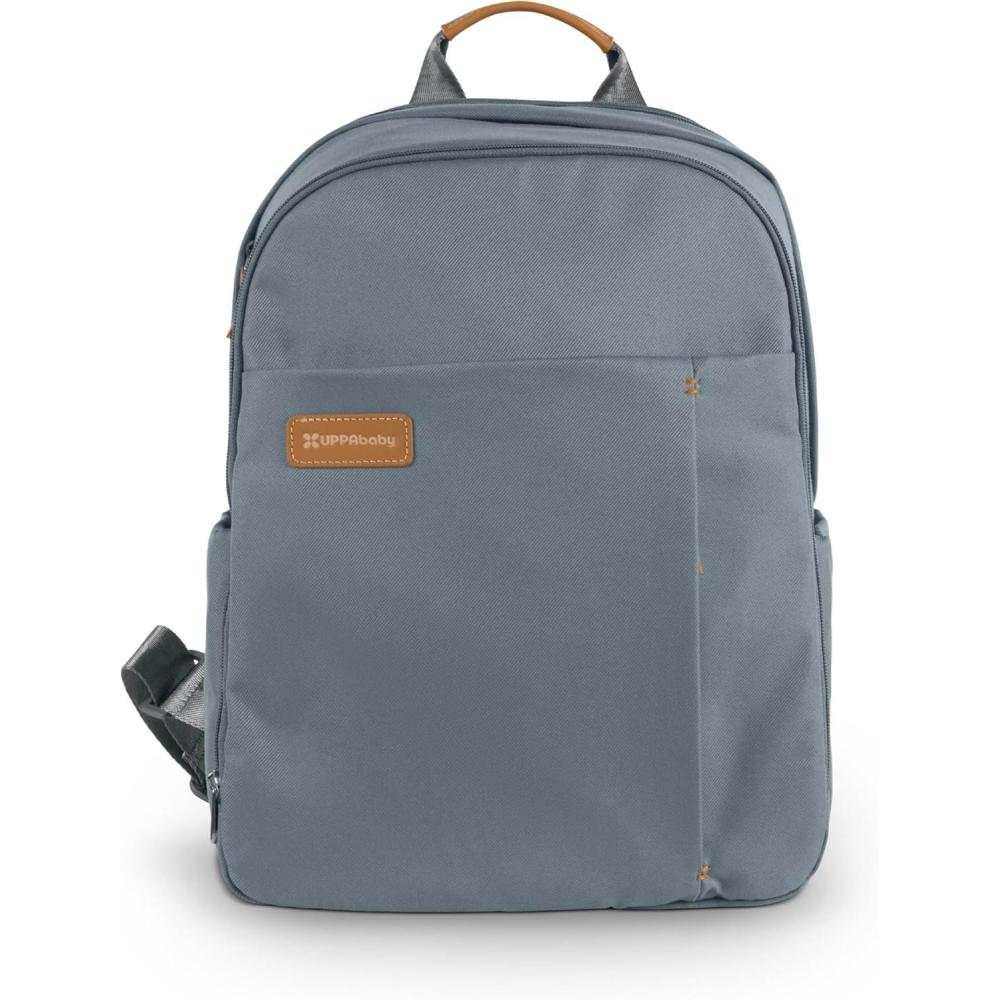imageUPPAbaby Changing Backpack Multiple Storage Compartments Side Bottle Laptop Pockets Trolley Sleeve Stroller Strap Attachment Greyson Charcoal Mlange Saddle LeatherCallumDillan Stone Blue Sand Leather