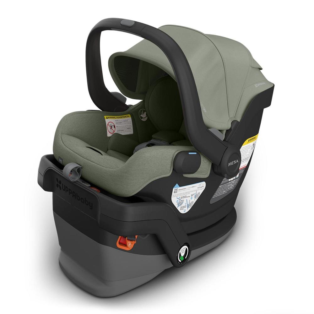 imageUPPAbaby Mesa V3 Infant Car Seat  Easy Installation  SmartSecure Technology  Attaches to Stroller  Base  Infant Insert Included  Jake CharcoalEvelyn Meadow Green