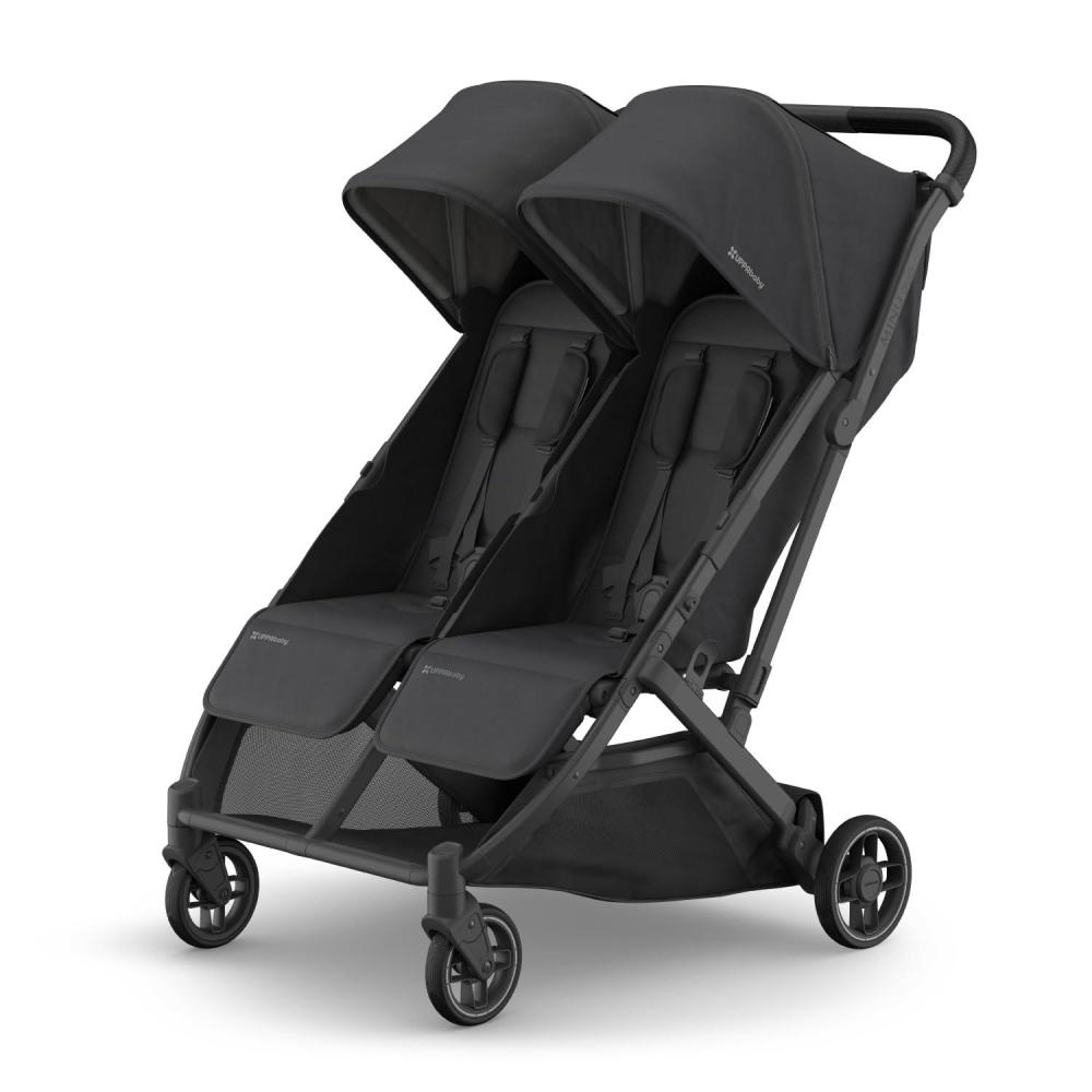 imageUPPAbaby Minu Duo SidebySide Double Stroller  Lightweight  Compact Design for Travel  Easy Fold from Birth to Toddler  Independent Recline  Jake CharcoalCarbon FrameBlack LeatherJake CharcoalCarbon FrameBlack Leather