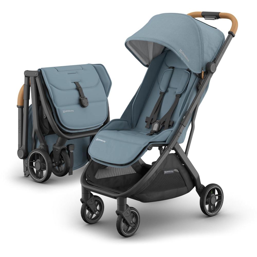 imageUPPAbaby Minu V3 Travel Stroller  Lightweight  Compact Design  OneHand Fold  Unfold  from Birth  Overhead Compatible  Dillan Stone BlueCarbon FrameSand LeatherDillan