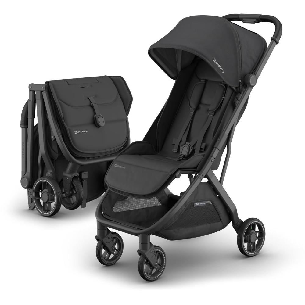 imageUPPAbaby Minu V3 Travel Stroller Lightweight Compact Design OneHand Fold Unfold from Birth Overhead Compatible Dillan Stone BlueCarbon FrameSand LeatherJake