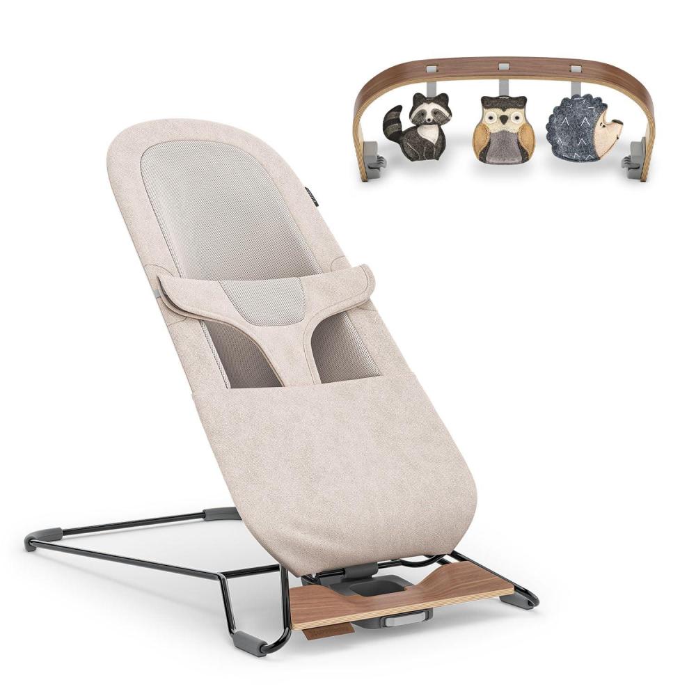 imageUPPAbaby Mira Bouncer Bundle Includes Mira 2in1 Bouncer and Forest Fun Toy Bar Seat Grows with Your Baby Folds Flat Sensory Entertainment Stella Grey MlangeCharlie Sand Mlange