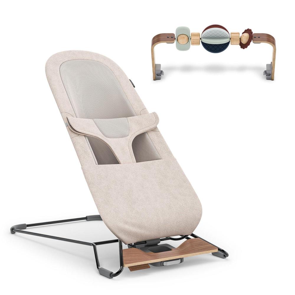 imageUPPAbaby Mira Bouncer Bundle Includes Mira 2in1 Bouncer and Wonder Wheel Toy Bar Seat Grows with Your Baby Folds Flat Sensory Entertainment Charlie Sand Mlange