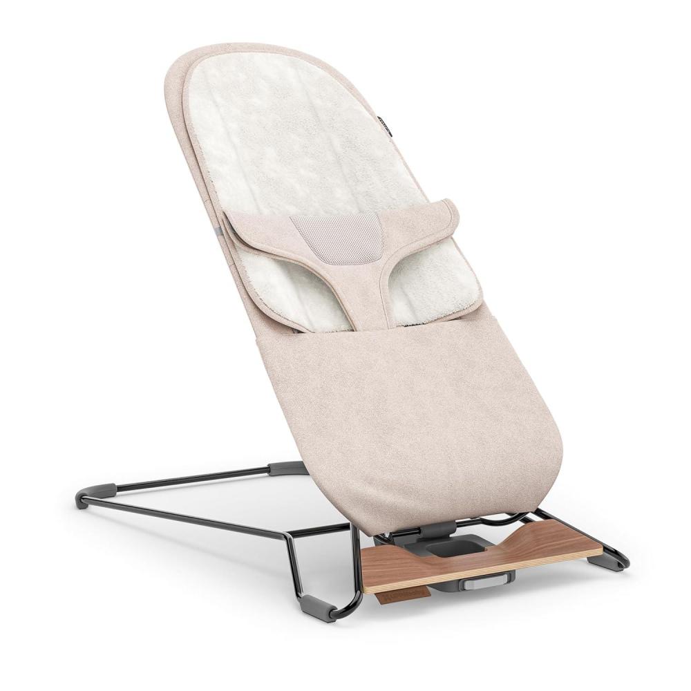imageUPPAbaby Mira BouncerPortable 2in1 Bouncer Seat Grows With Your BabyGREENGuard Gold JPMA FSC certifiedCozy Seat Liner Storage Bag IncludedCharlie Sand MlangeBlack ChromeWalnut WoodCharlie