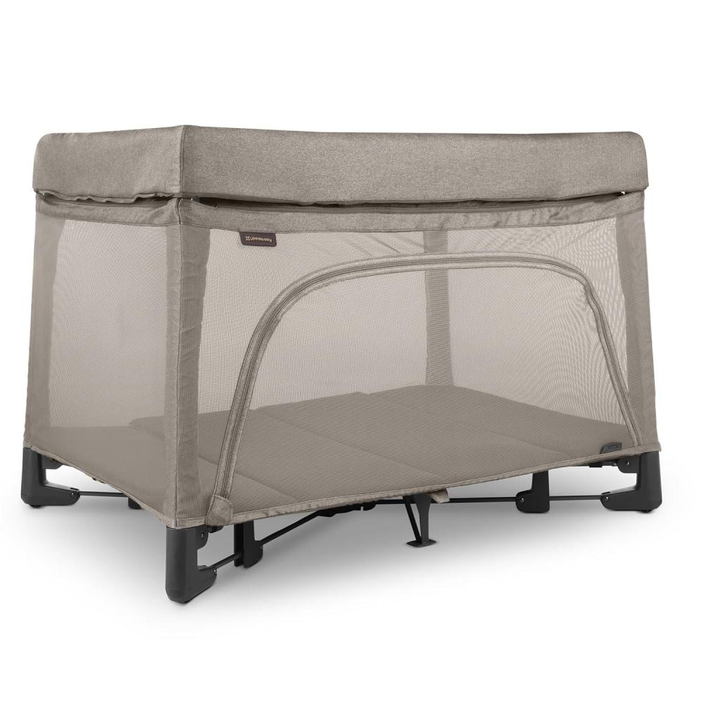 imageUPPAbaby Remi Playard Deluxe 3in1 Portable Playard Bedside Bassinet Travel Crib Mesh Bassinet Mattress Organic Cotton Mattress Cover Storage Bag Included Charlie Sand MlangeWells Dark Taupe Mlange