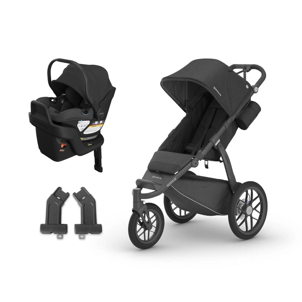 imageUPPAbaby Travel System  Ridge Stroller  Aria V2 Lightweight Car Seat Combo  Toddler Seat Rain Shield Bug Shield Car Seat Base with Load Leg  Infant Insert Included  Jake Charcoal