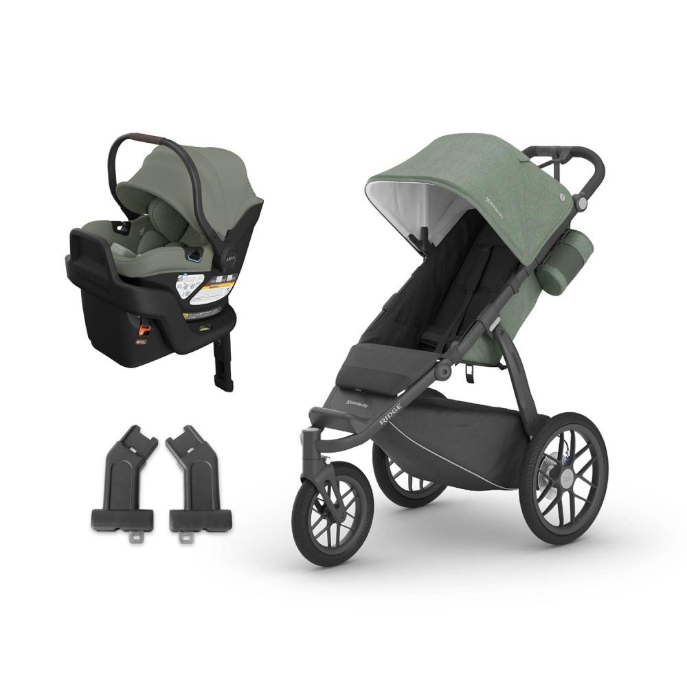 imageUPPAbaby Travel System Ridge Stroller Aria V2 Lightweight Car Seat Combo Toddler Seat Rain Shield Bug Shield Car Seat Base with Load Leg Infant Insert Included GwenEvelyn Green
