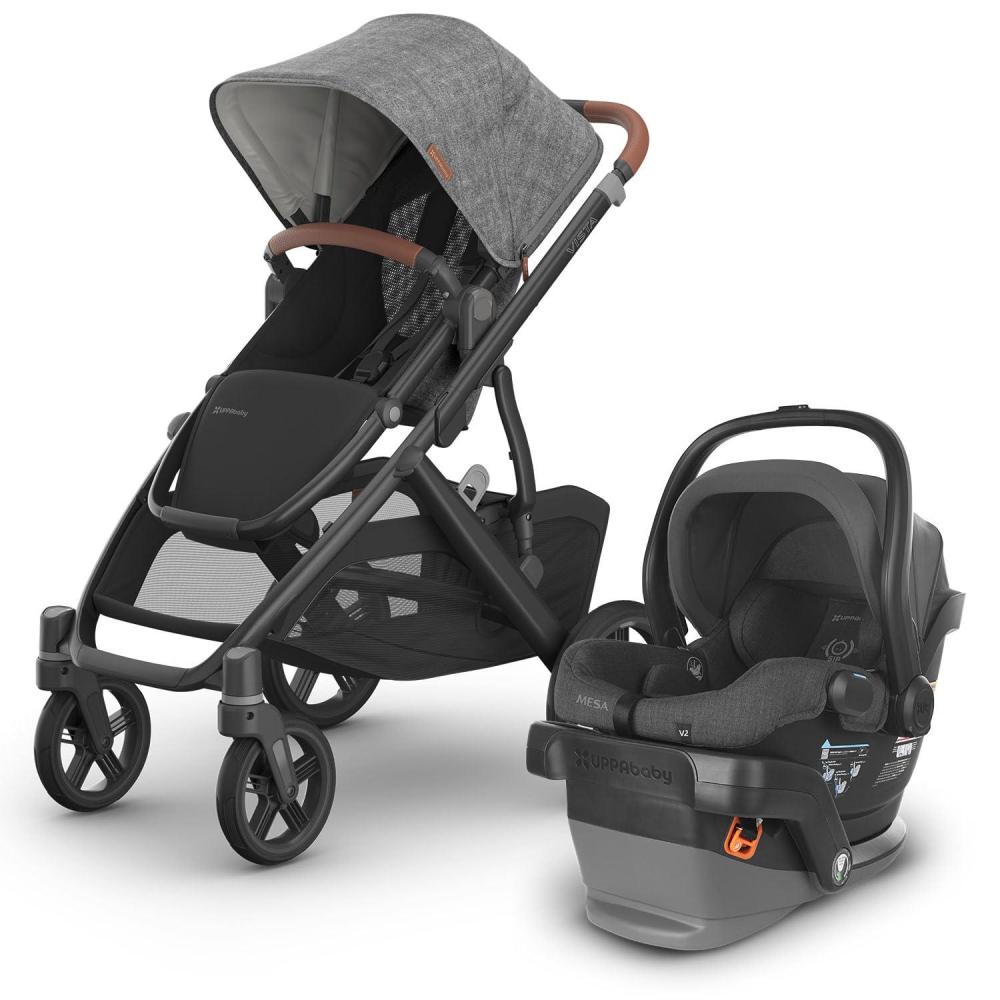 imageUPPAbaby Travel System  Vista V3 Stroller  Mesa V2 Infant Car Seat Combo  Toddler Seat Rain Shield Bug Shield Storage Bag Car Seat Base  Infant Insert Included  Greyson Charcoal MlangeGreyson