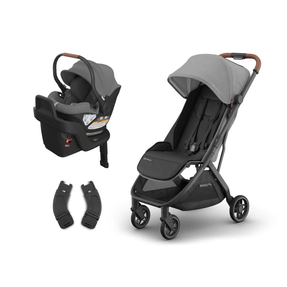 imageUPPAbaby Travel System Includes Minu V3 Stroller Aria Lightweight Car Seat Combo Adapters Car Seat Base Infant Insert Included Greyson Charcoal MlangeGreyson
