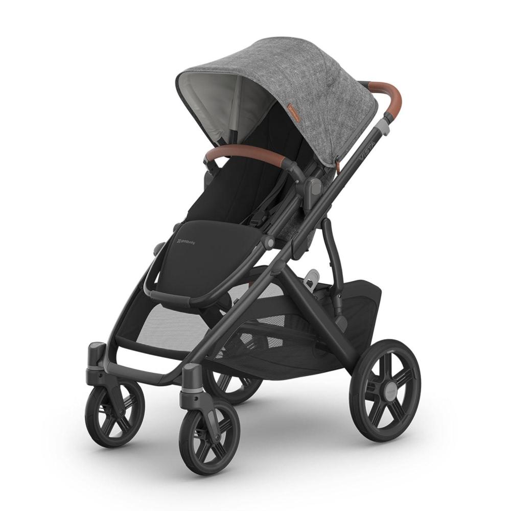 imageUPPAbaby Vista V3 Stroller FullSize SingletoDouble Stroller System Toddler Seat Bug Shield Rain Shield and Storage Bag Included Owen Mocha MlangeCarbon FrameChestnut LeatherGreyson Charcoal Mlange