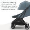 UPPAbaby Minu V3 Travel Stroller | Lightweight + Compact Design | One-Hand Fold + Unfold | from Birth + Overhead Compatible | Dillan (Stone Blue/Carbon Frame/Sand Leather)(Dillan)