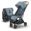 UPPAbaby Minu V3 Travel Stroller | Lightweight + Compact Design | One-Hand Fold + Unfold | from Birth + Overhead Compatible | Dillan (Stone Blue/Carbon Frame/Sand Leather)(Dillan)
