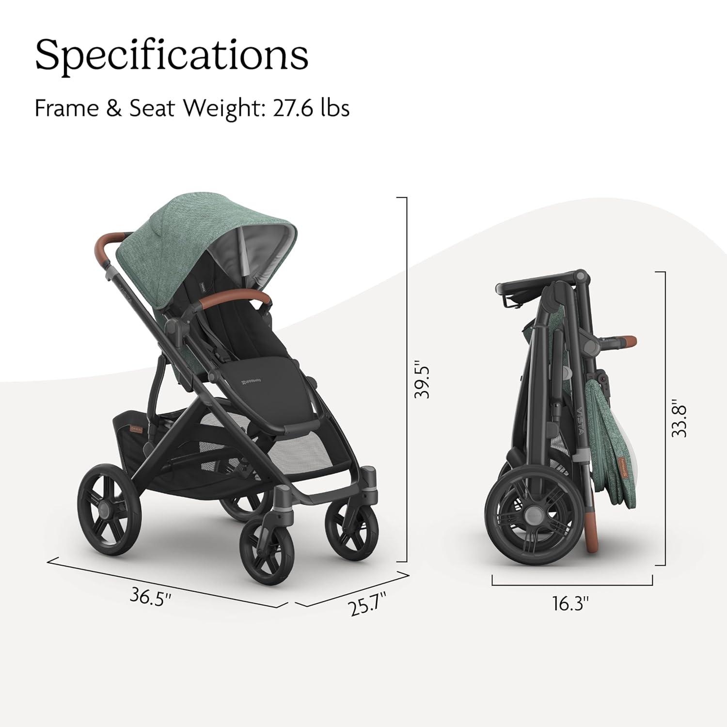 imageUPPAbaby Vista V3 Stroller FullSize SingletoDouble Stroller System Toddler Seat Bug Shield Rain Shield and Storage Bag Included Gwen Green MlangeCarbon FrameSaddle LeatherGwen Green Mlange