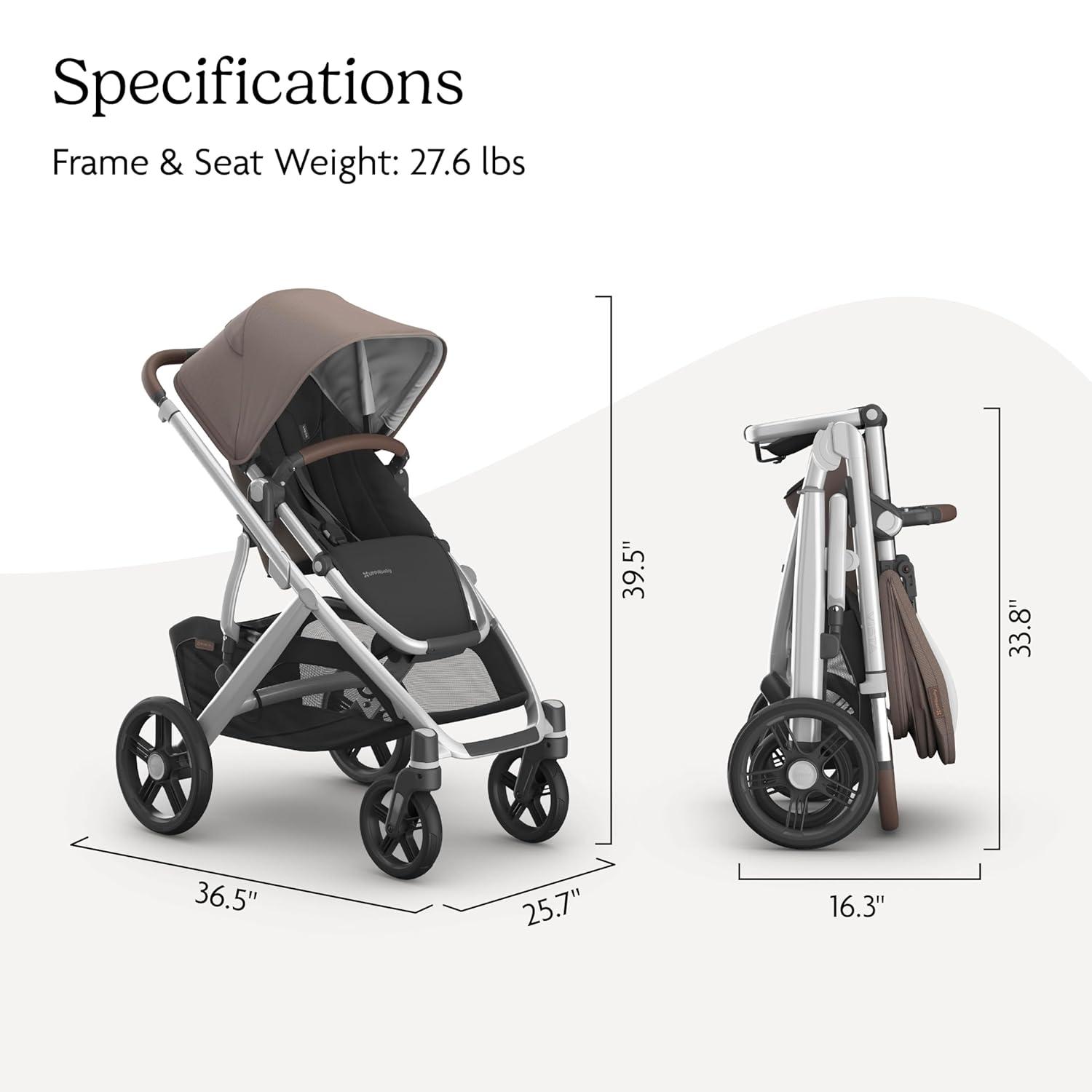 imageUPPAbaby Vista V3 Stroller FullSize SingletoDouble Stroller System Toddler Seat Bug Shield Rain Shield and Storage Bag Included Gwen Green MlangeCarbon FrameSaddle LeatherTheo Dark Taupe
