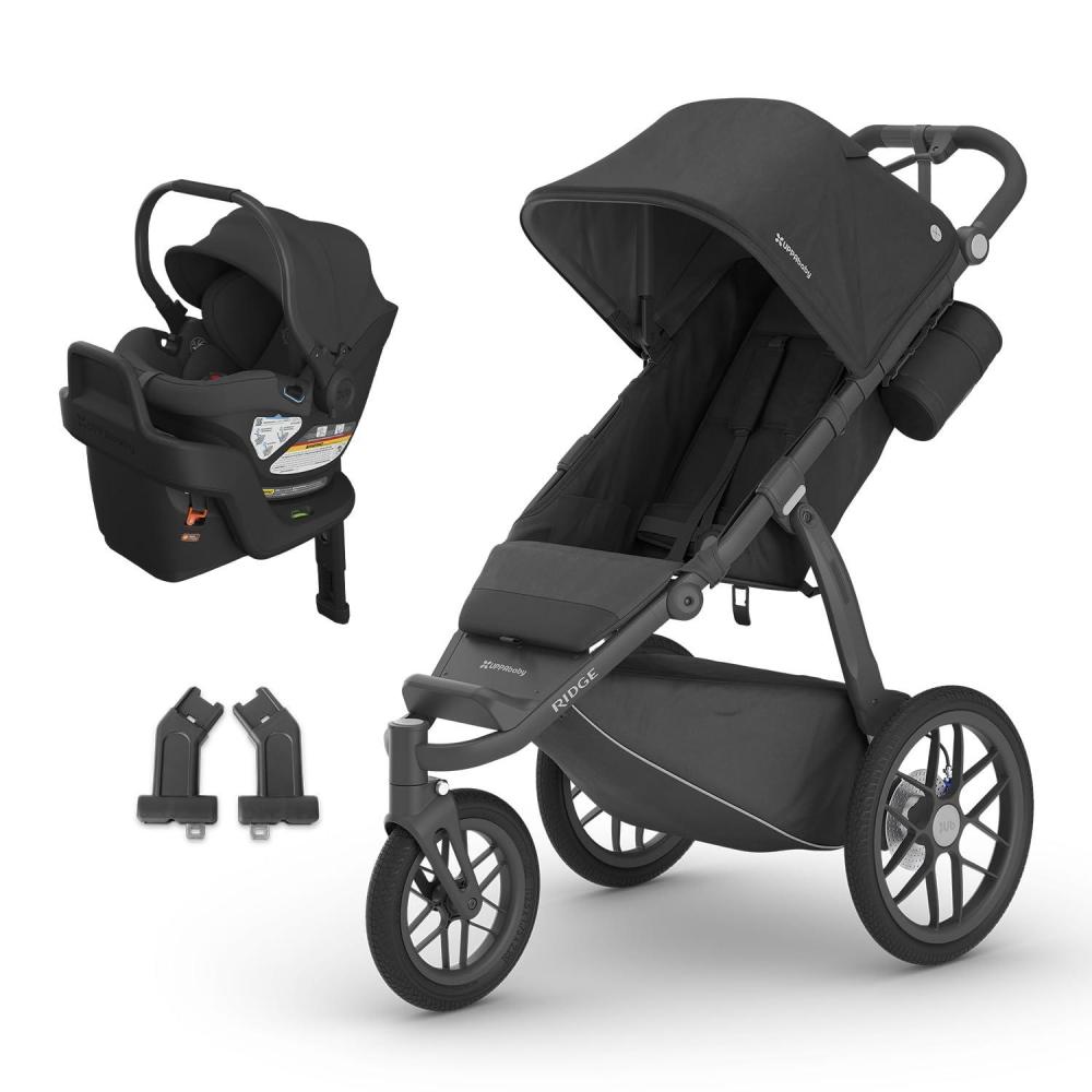 imageUPPAbaby Travel System Ridge Stroller Aria Lightweight Car Seat Combo Toddler Seat Rain Shield Bug Shield Car Seat Base with Load Leg Infant Insert Included Jake CharcoalJake Charcoal