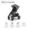 UPPAbaby Vista V3 Stroller – Full-Size Single-to-Double Stroller System – Toddler Seat, Bug Shield, Rain Shield, and Storage Bag Included – Gwen (Green Mélange/Carbon Frame/Saddle Leather)(Julian (Dusty Blue Mélange))