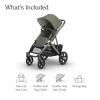 UPPAbaby Vista V3 Stroller – Full-Size Single-to-Double Stroller System – Toddler Seat, Bug Shield, Rain Shield, and Storage Bag Included – Gwen (Green Mélange/Carbon Frame/Saddle Leather)(Evelyn (Meadow Green))