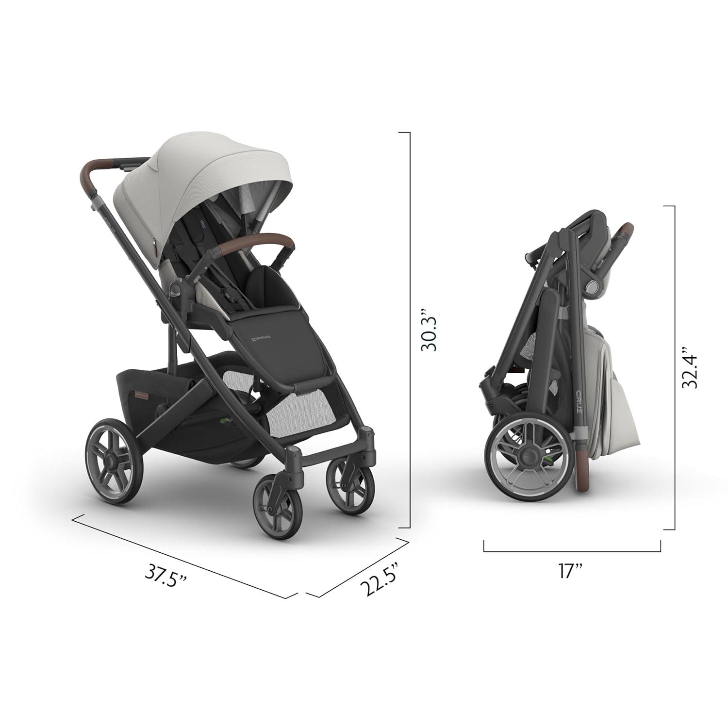 imageUPPAbaby Cruz V3 Stroller from Birth Car Seat Compatible FullSize Reversible Seat Infant Insert Bug and Rain Shields Included Declan Oat MlangeSilver FrameChestnut LeatherSavannah Pearl Gray Jacquard