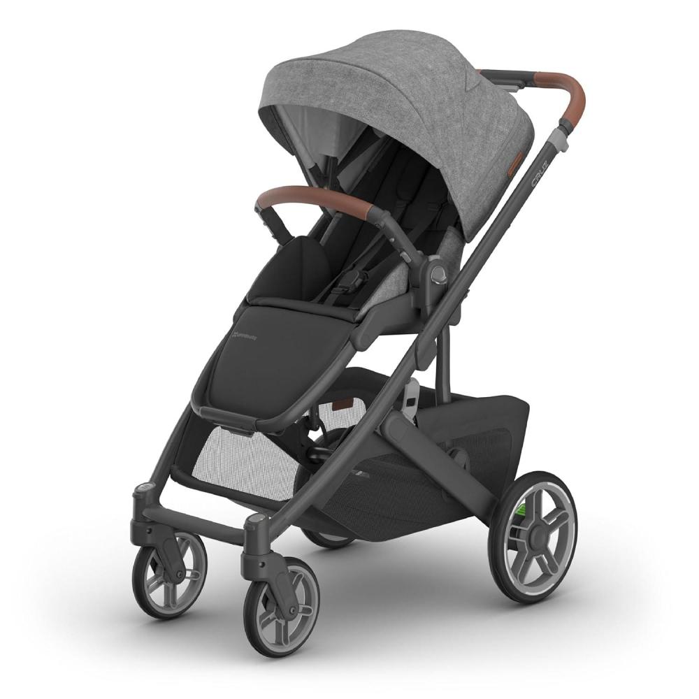 imageUPPAbaby Cruz V3 Stroller  from Birth  Car Seat Compatible  FullSize Reversible Seat  Infant Insert Bug and Rain Shields Included  Declan Oat MlangeSilver FrameChestnut LeatherGreyson Charcoal Mlange