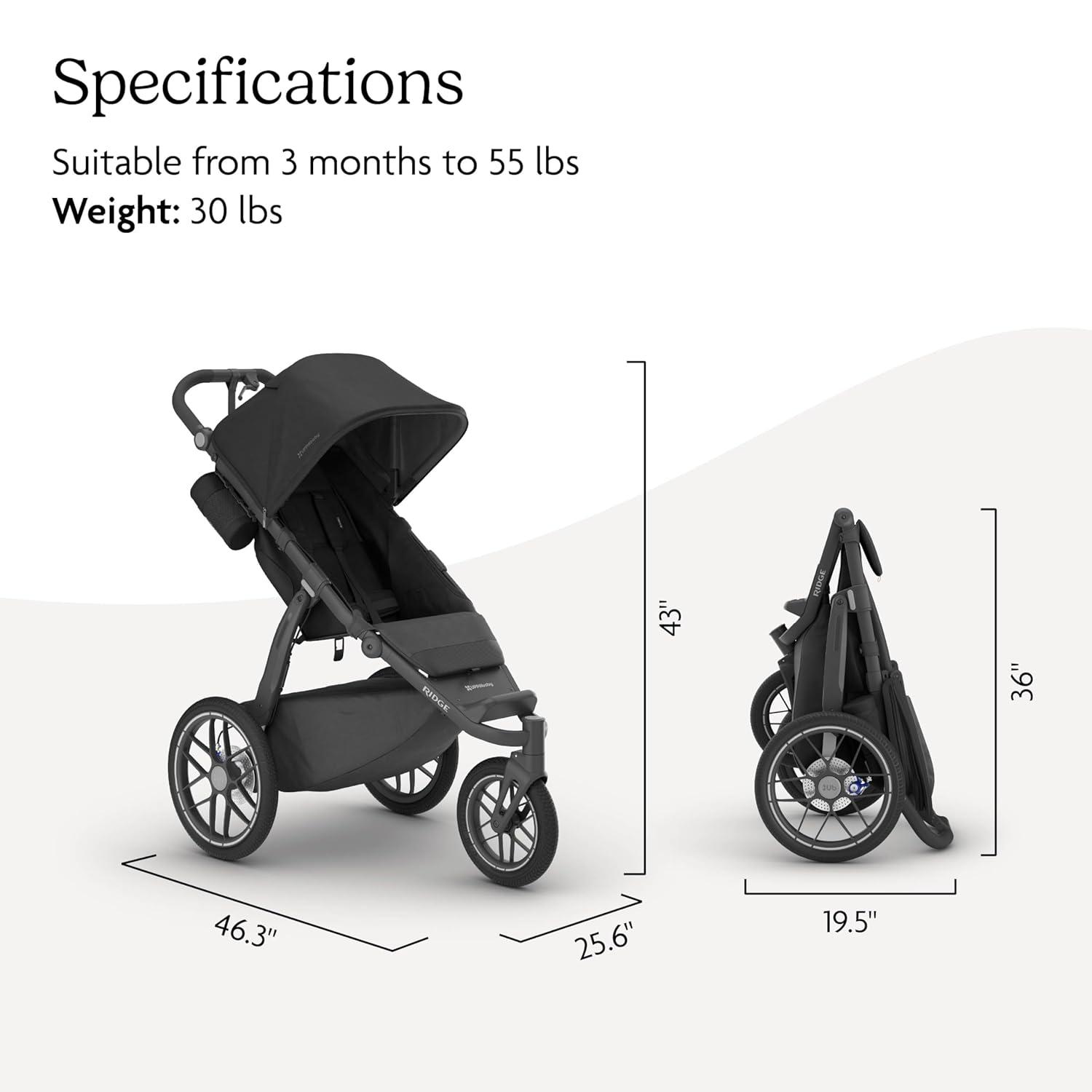 imageUPPAbaby Ridge Jogging Stroller AllTerrain Performance with Suspension NeverFlat Tires Built for Walking Running Trails Water Bottle Holder Included Savannah Pearl Grey Carbon FrameJames Black