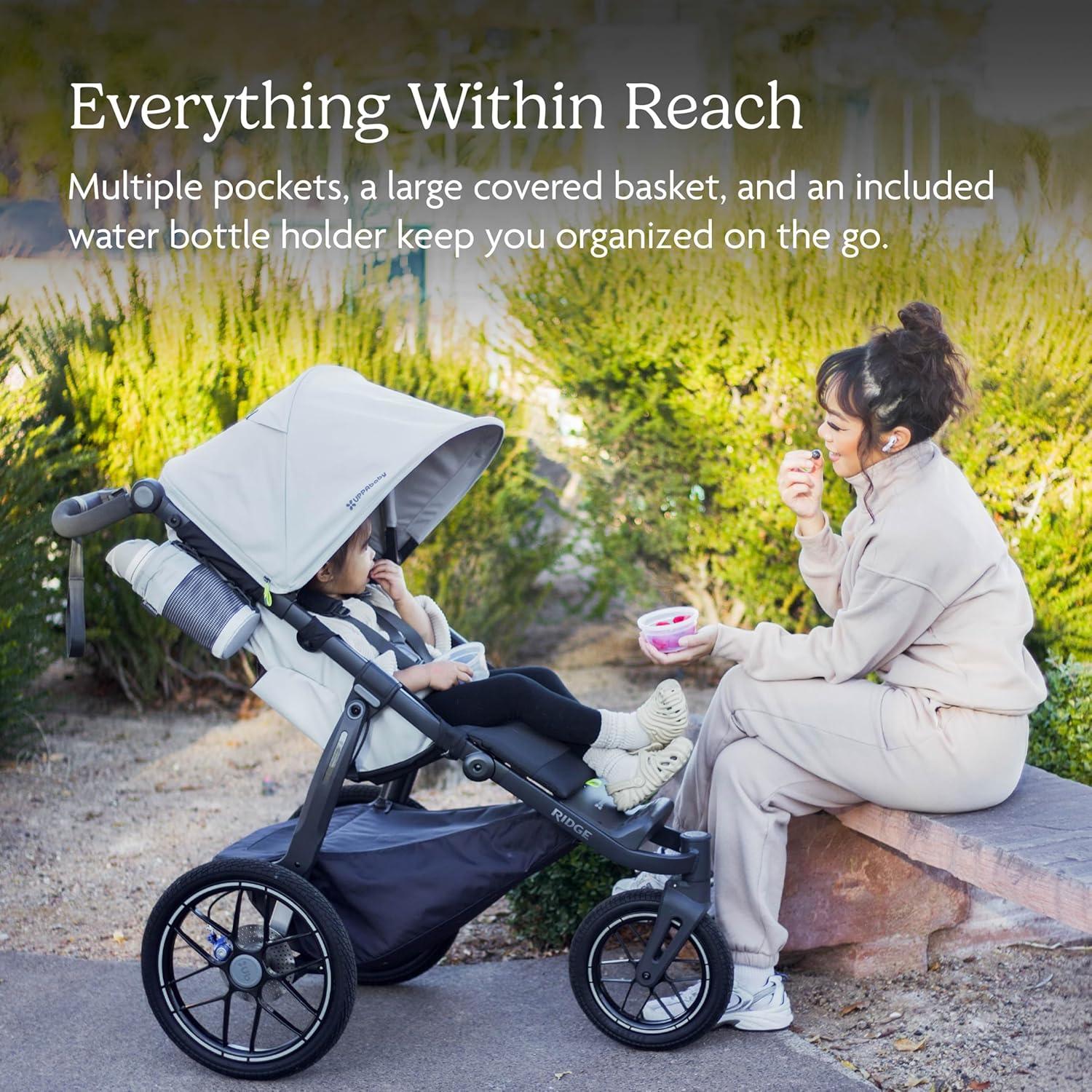 imageUPPAbaby Ridge Jogging Stroller AllTerrain Performance with Suspension NeverFlat Tires Built for Walking Running Trails Water Bottle Holder Included Savannah Pearl Grey Carbon FrameSavannah Pearl Grey