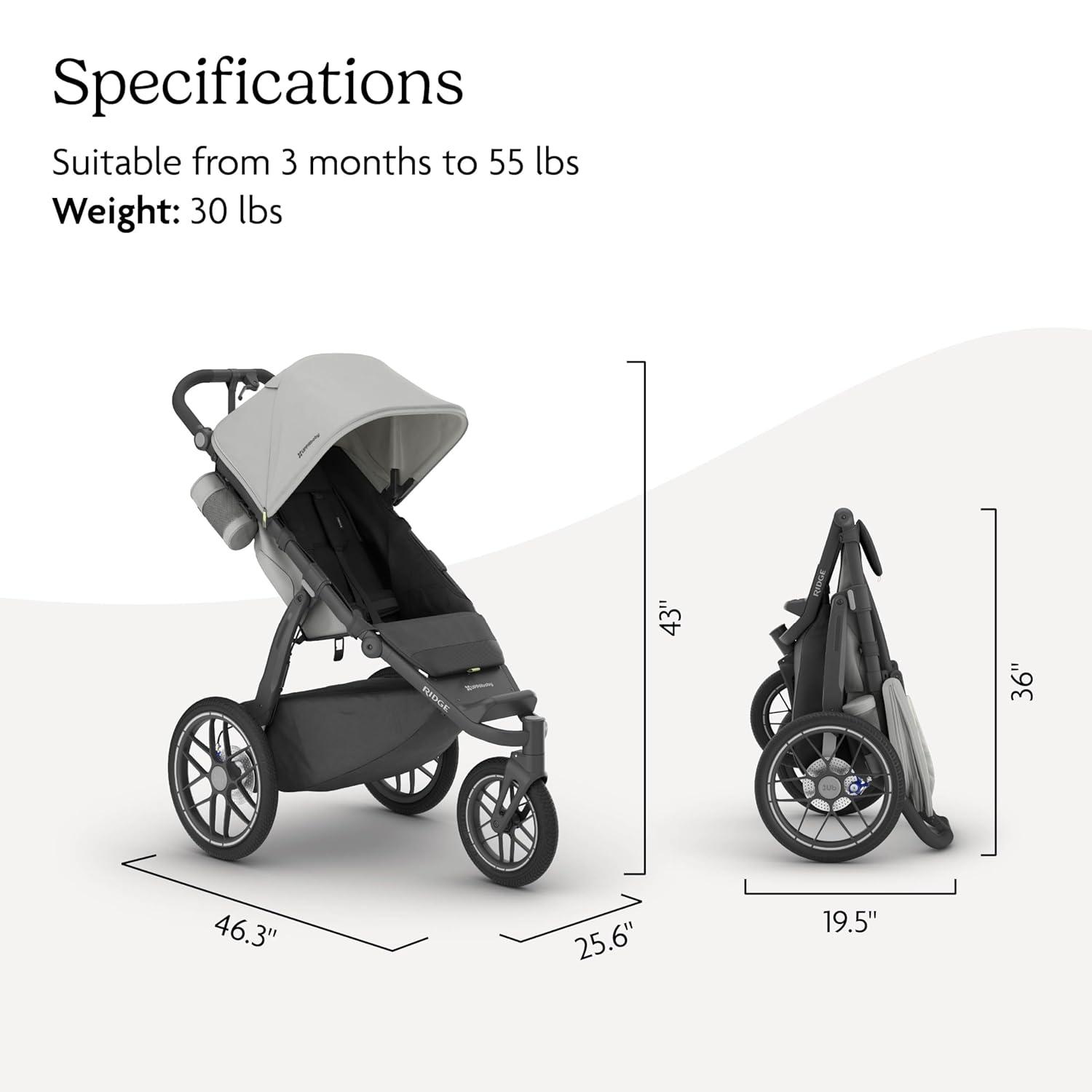 imageUPPAbaby Ridge Jogging Stroller AllTerrain Performance with Suspension NeverFlat Tires Built for Walking Running Trails Water Bottle Holder Included Savannah Pearl Grey Carbon FrameSavannah Pearl Grey