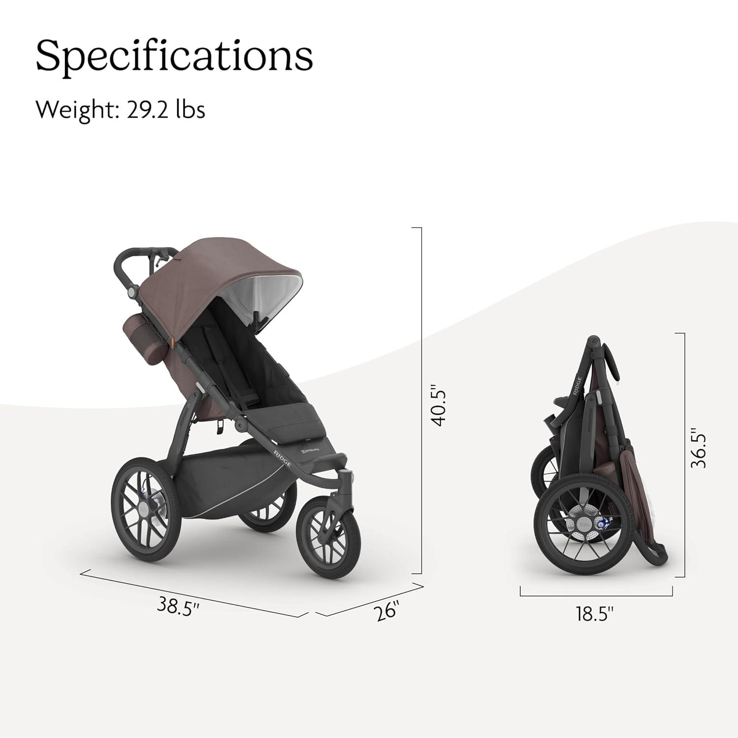 imageUPPAbaby Ridge Jogging Stroller AllTerrain Performance with Suspension NeverFlat Tires Built for Walking Running Trails Water Bottle Holder Included Savannah Pearl Grey Carbon FrameTheo Dark TaupeCarbon Frame