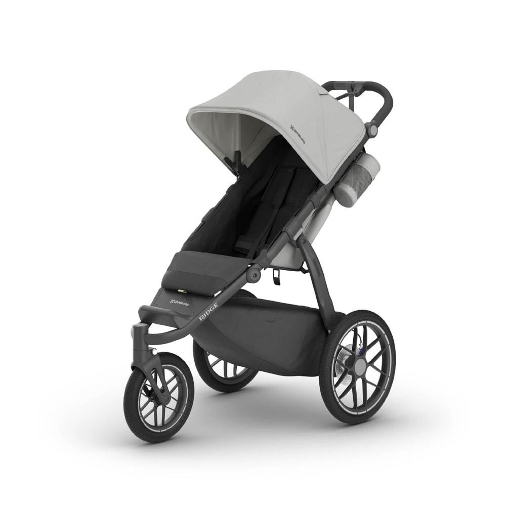 imageUPPAbaby Ridge Jogging Stroller AllTerrain Performance with Suspension NeverFlat Tires Built for Walking Running Trails Water Bottle Holder Included Savannah Pearl Grey Carbon FrameSavannah Pearl Grey