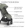 UPPAbaby Minu V3 Travel Stroller | Lightweight + Compact Design | One-Hand Fold + Unfold | from Birth + Overhead Compatible | Evelyn (Meadow Green/Carbon Frame/Chestnut Leather)(Evelyn (Meadow Green/Carbon Frame/Chestnut Leather))