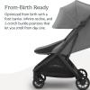 UPPAbaby Minu V3 Travel Stroller | Lightweight + Compact Design | One-Hand Fold + Unfold | from Birth + Overhead Compatible | Evelyn (Meadow Green/Carbon Frame/Chestnut Leather)(Greyson (Charcoal Mélange/Carbon Frame/Saddle Leather))