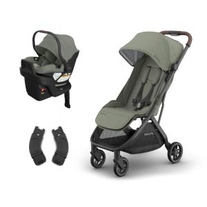 UPPAbaby Minu V3 Stroller + Aria V2 Infant Car Seat Travel System Combo – Adapter, Foot Cover, Bug and Rain Shields, Car Seat Base, and Infant Insert Included – Evelyn (Meadow Green)