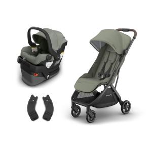 UPPAbaby Travel System, Includes Minu V3 Stroller + Mesa V3 Infant Car Seat Travel System Combo – Adapters, Car Seat, Base + Infant Insert Included – Evelyn (Meadow Green)