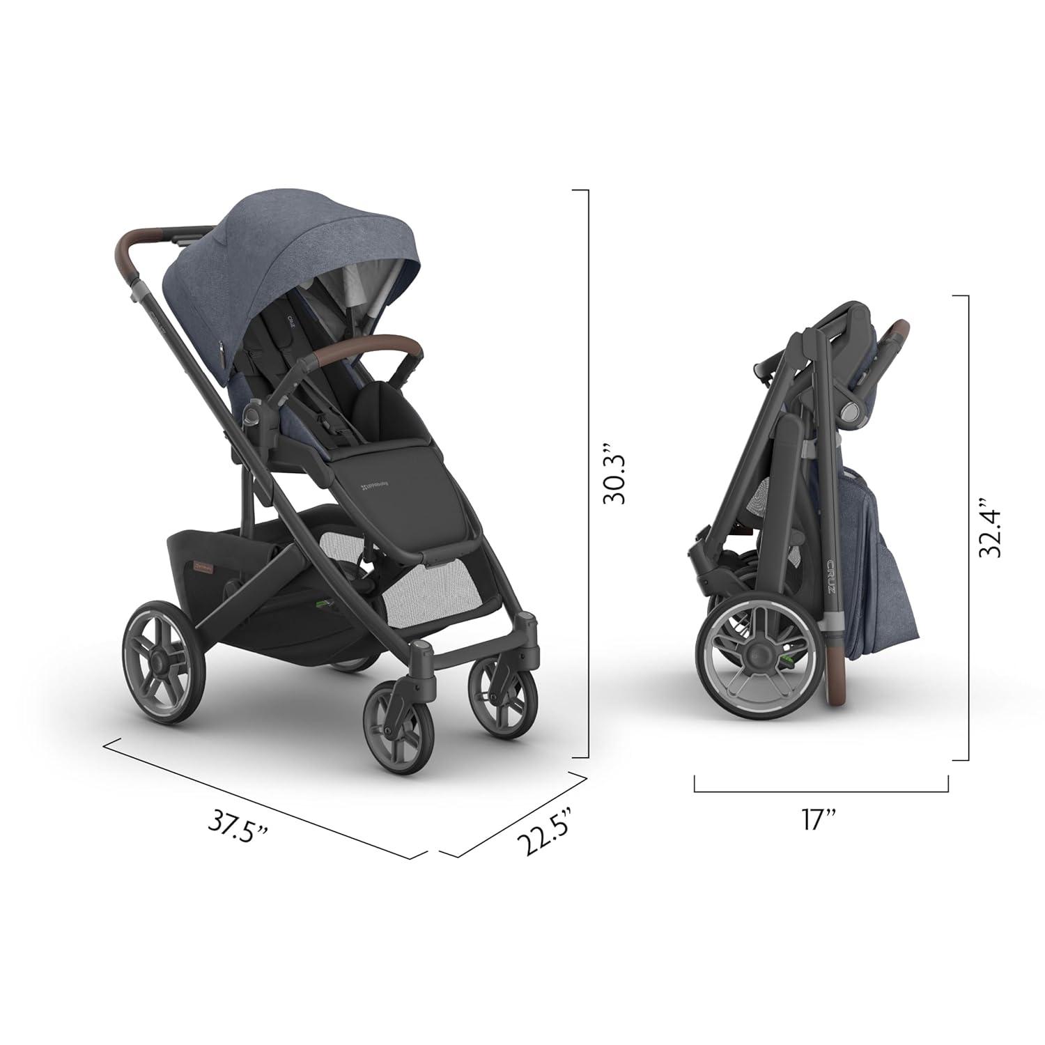 imageUPPAbaby Cruz V3 Stroller from Birth Car Seat Compatible FullSize Reversible Seat Infant Insert Bug and Rain Shields Included Ada Sandstone MlangeCarbon FrameChestnut LeatherJulian Dusty Blue Mlange